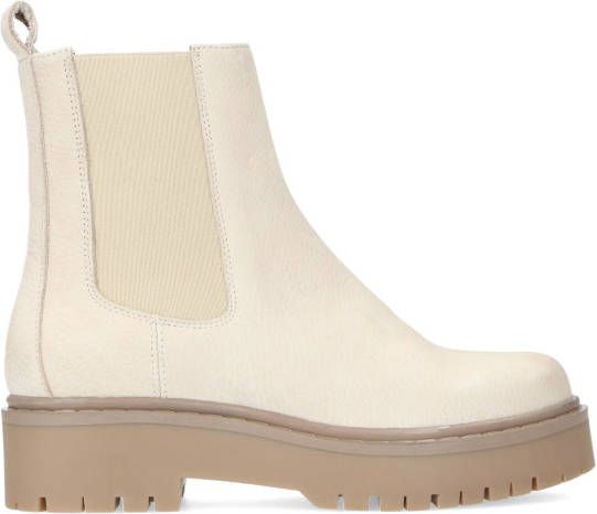 Manfield Off white lage chelsea boots met plateauzool - Schoenen.nl