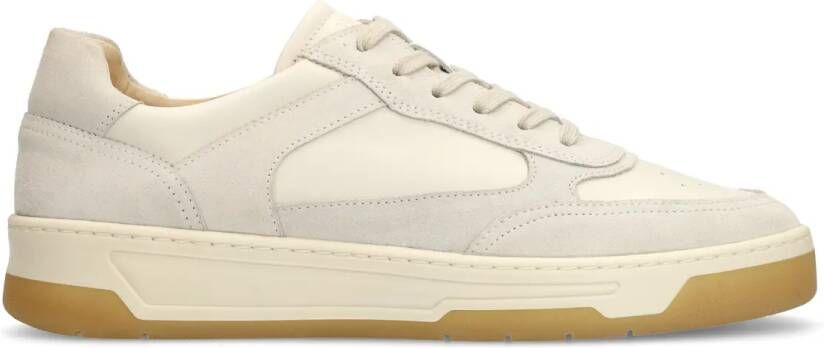 Manfield Heren Off white leren sneakers met suède details
