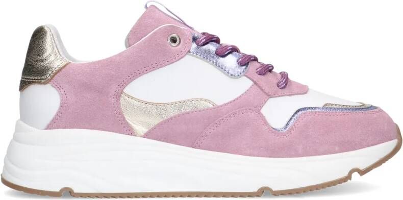 Manfield Roze leren sneakers met metallic details