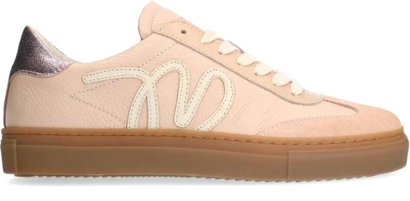 Manfield Roze leren sneakers met suède details