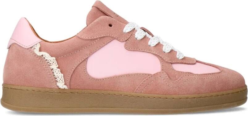 Manfield Roze suède sneakers met kant