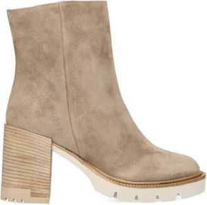 Manfield Taupe enkellaarsjes met blokhak