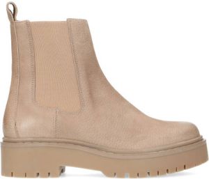 Manfield Taupe lage chelsea boots met plateauzool