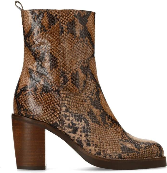 Manfield Dames Taupe leren snakeprint enkellaarsjes met hak - Foto 5