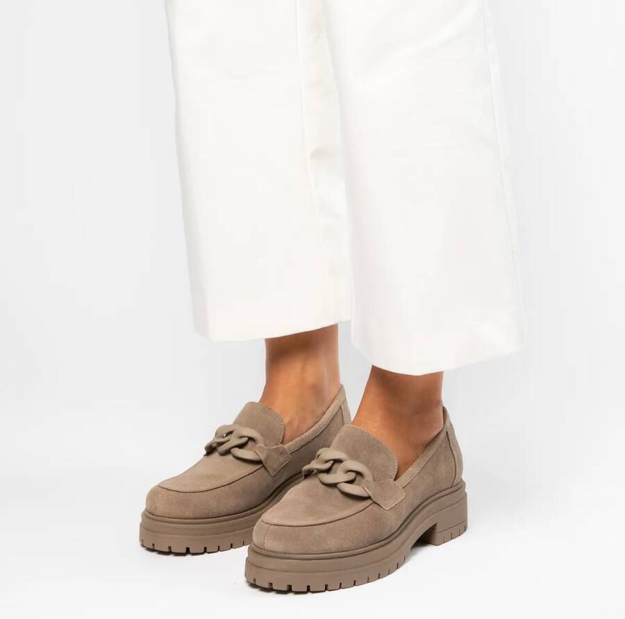 Manfield Taupe suède loafers met chain
