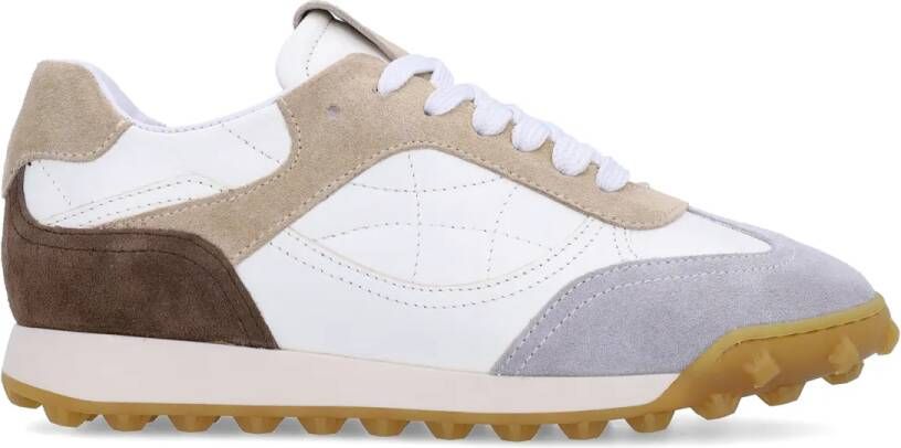 Manfield Witte leren sneakers met beige suède details