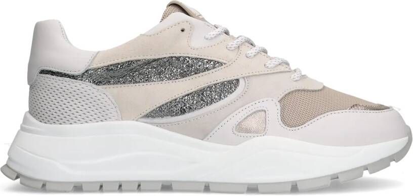 Manfield Dames Witte leren sneakers met glitter details - Foto 2