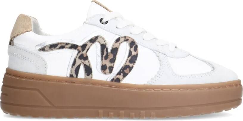 Manfield Witte leren sneakers met leopard details