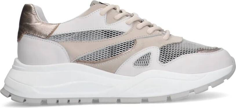 Manfield Witte leren sneakers met mesh details