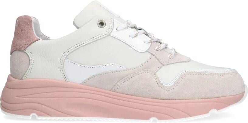 Manfield Witte leren sneakers met roze zool