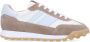 Manfield Dames Witte leren sneakers met taupe suède details - Thumbnail 2