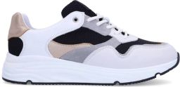 Manfield Dames Witte leren sneakers met zilveren details