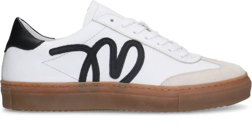 Manfield Witte leren sneakers met zwarte details