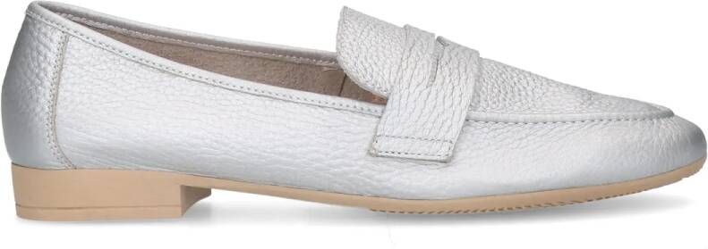 Manfield Zilveren leren loafers