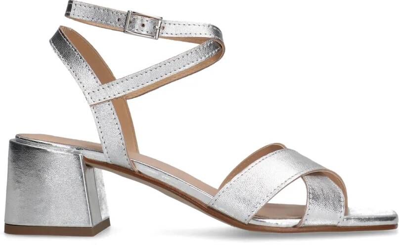 Manfield Dames Zilveren leren sandalen met hak - Foto 2