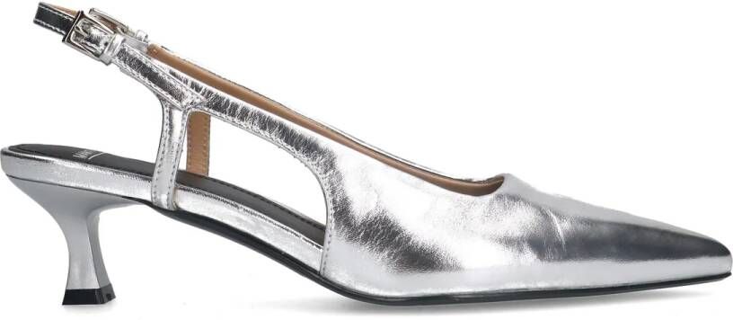 Manfield Zilveren leren slingbacks