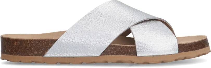 Manfield Zilveren leren slippers