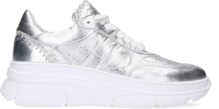 Manfield Zilveren leren sneakers