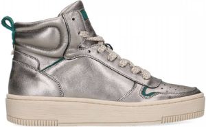 Manfield Zilverkleurige leren sneakers