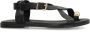 Manfield Dames Zwart leren sandalen met goudkleurig detail - Thumbnail 3