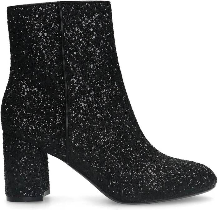 Manfield Dames Zwarte glitter enkellaarsjes met hak
