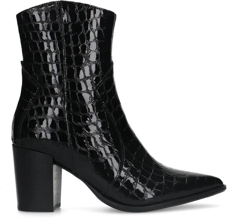 Manfield Dames Zwarte lakleren cowboy laarzen met crocoprint - Foto 3