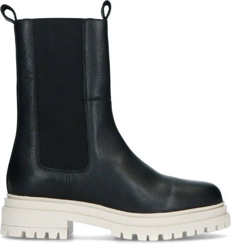 Manfield Zwarte leren chelsea boots met off white zool - Schoenen.nl