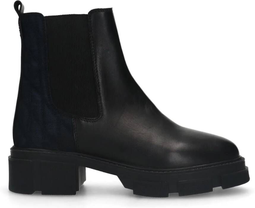 Manfield Zwarte leren chelsea boots met stoffen achterkant