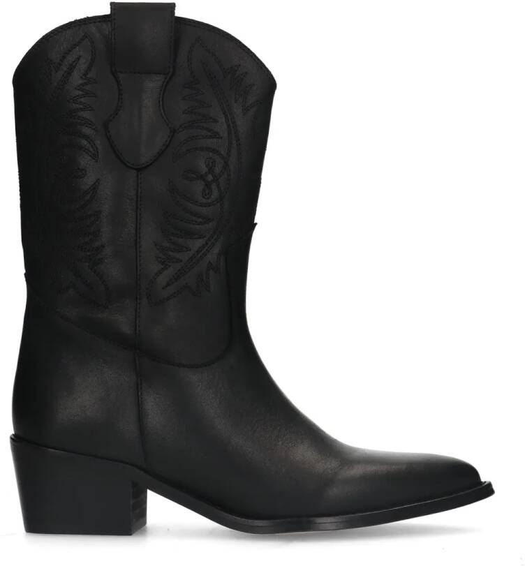 Manfield Zwarte leren cowboy laarzen