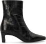 Manfield Dames Zwarte leren croco enkellaarsjes met hak - Thumbnail 2