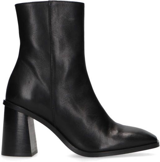 Manfield Zwarte leren enkellaarsjes met hak - Schoenen.nl