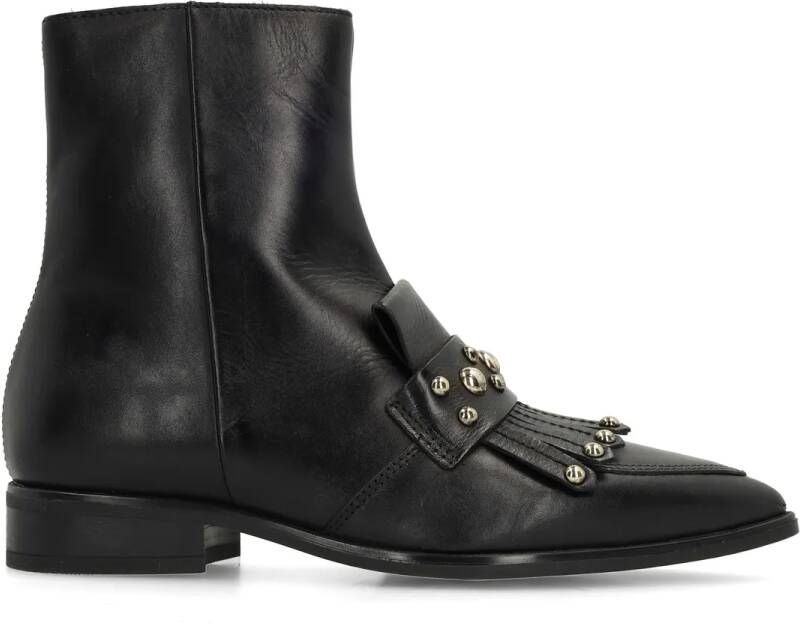Manfield Dames Zwarte leren enkellaarsjes met studs