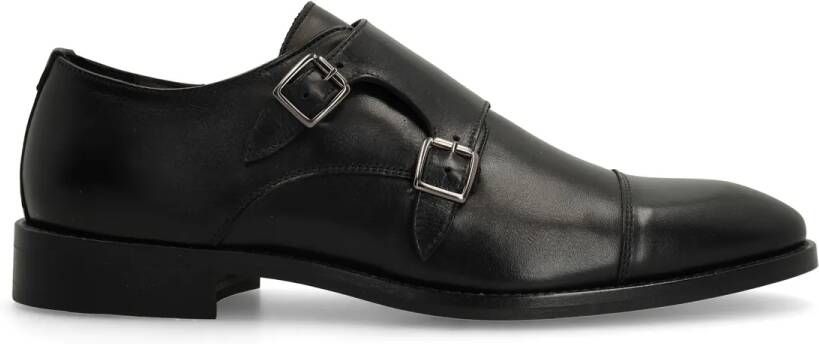 Manfield Zwarte leren gespschoenen