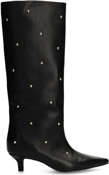 Manfield Zwarte leren hoge laarzen met studs