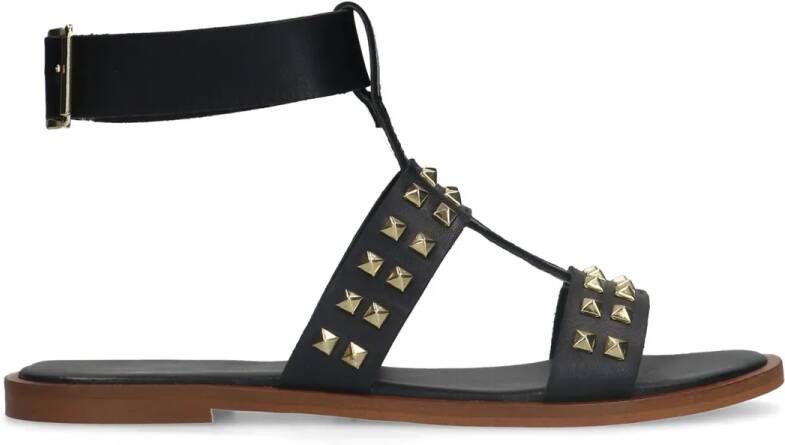 Manfield Zwarte leren sandalen met studs