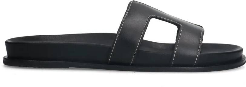 Manfield Zwarte leren slippers