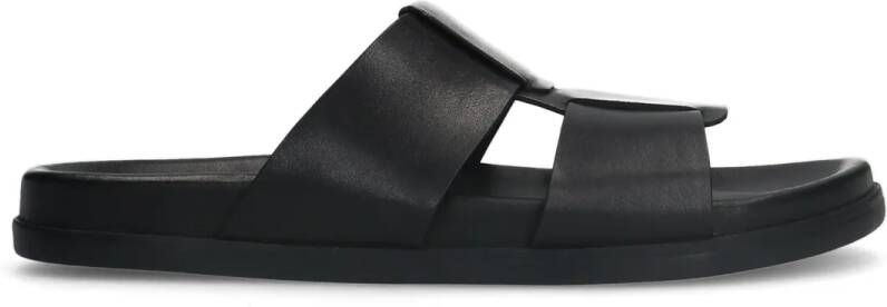 Manfield Zwarte leren slippers