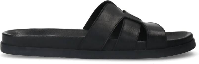 Manfield Zwarte leren slippers