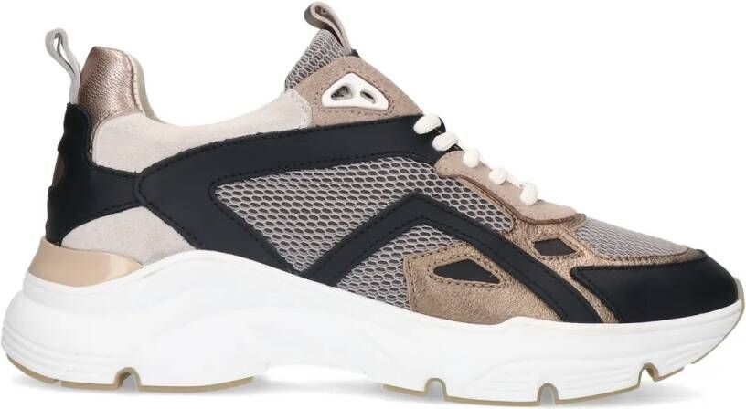 Manfield Zwarte leren sneakers met mesh details