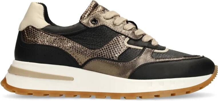 Manfield Dames Zwarte leren sneakers met metallic details - Foto 2