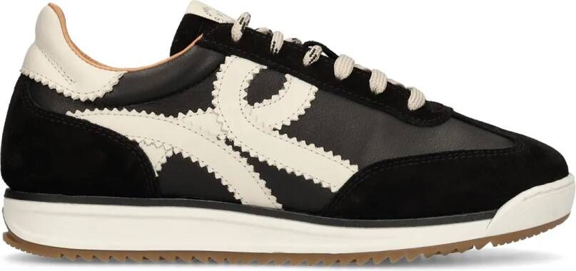 Manfield Dames Zwarte leren sneakers met off white details - Foto 2