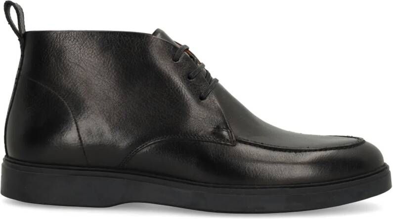 Manfield Heren Zwarte leren veterschoenen