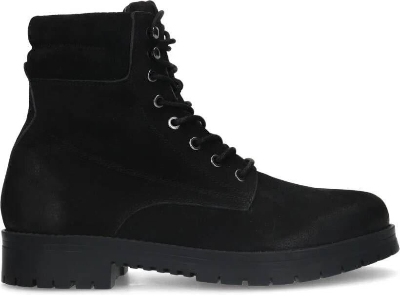 Manfield Zwarte nubuck veterboots