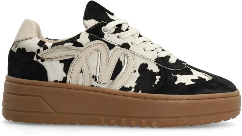 Manfield Dames Zwarte cow print sneakers met pony hair - Foto 2