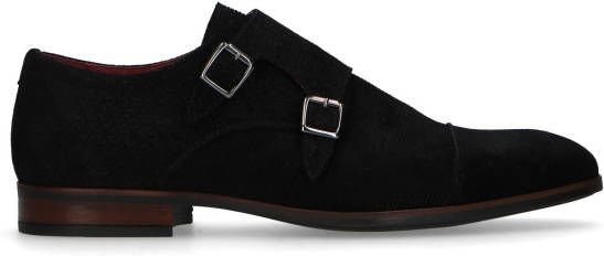 Manfield Zwarte suède gespschoenen - Schoenen.nl