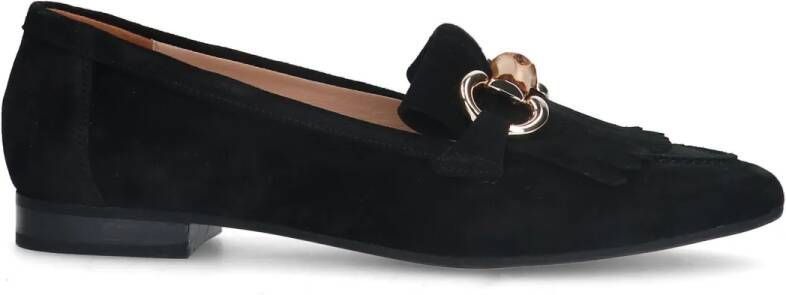 Manfield Zwarte suède loafers met franjes