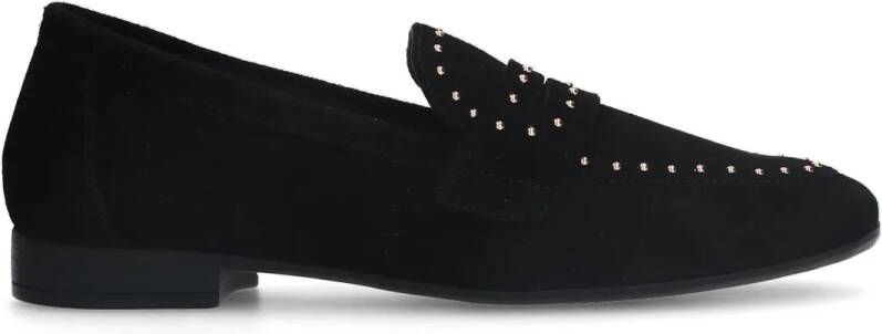 Manfield Zwarte suède loafers met goudkleurige studs