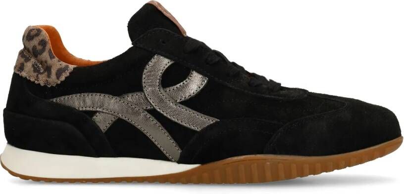 Manfield Dames Zwarte suède sneakers met leopard details