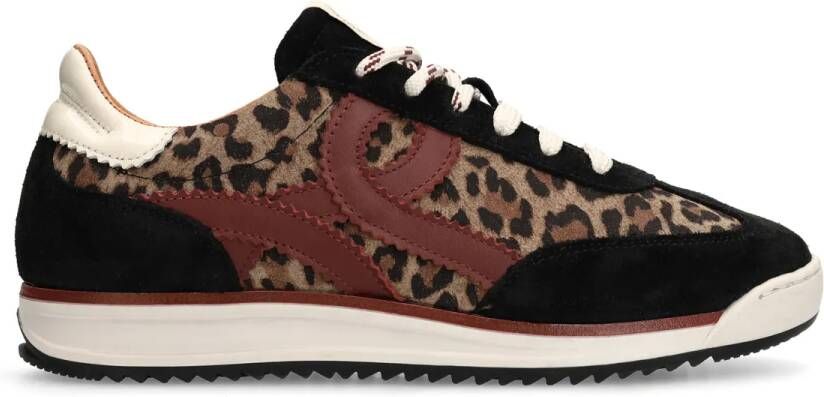 Manfield Dames Zwarte suède sneakers met leopard details