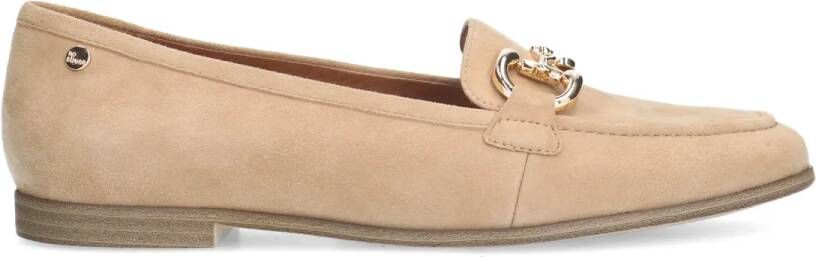 No stress Beige suède loafers met gouden chain